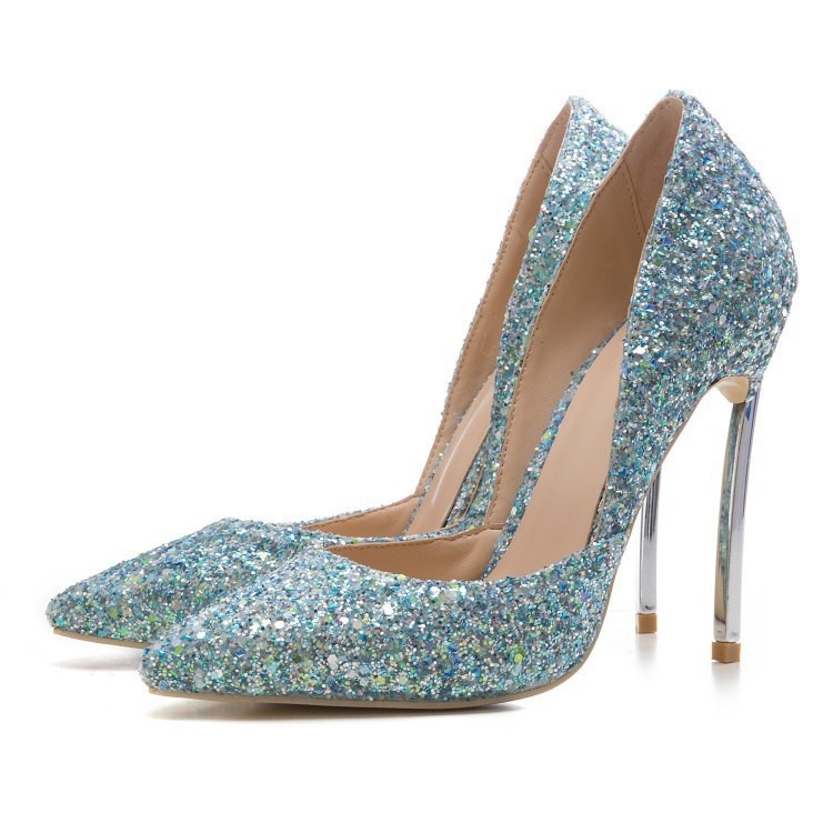 Instagram Fashion Show Plated Steel Heel Pointed Side Hollow Glitter Pink Women's Single Shoes