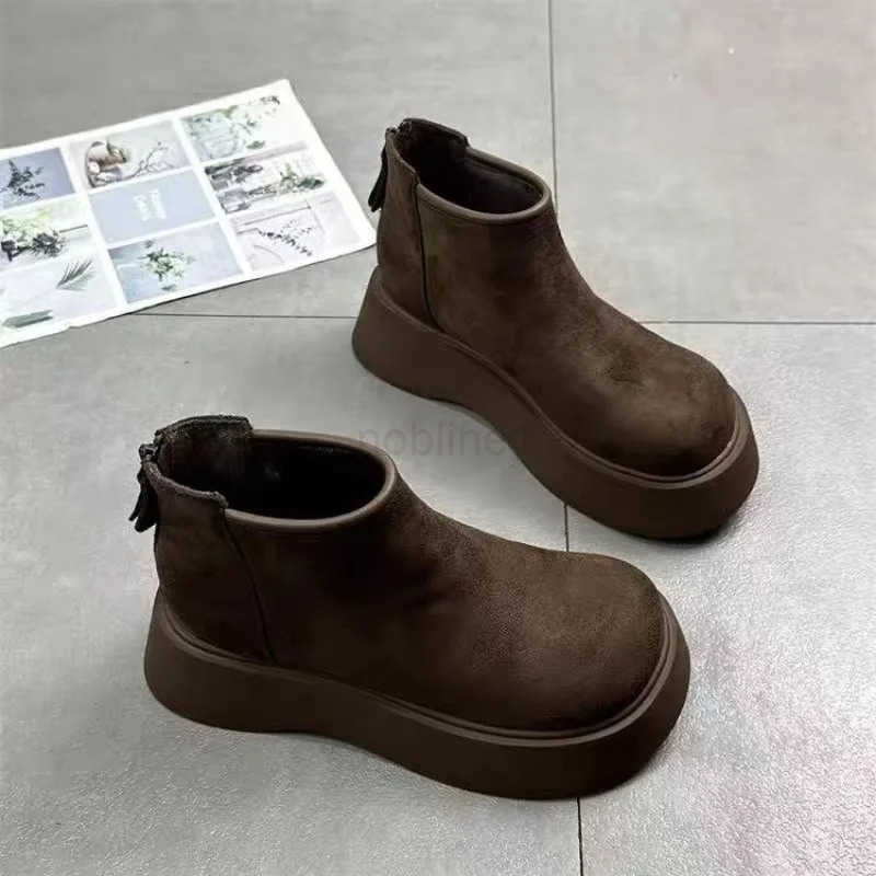 Wens Thick Soled Cotton Shoes Winter New Round Suede Back Zipper Anti-slip Wear-resistant Short Boots Z250304