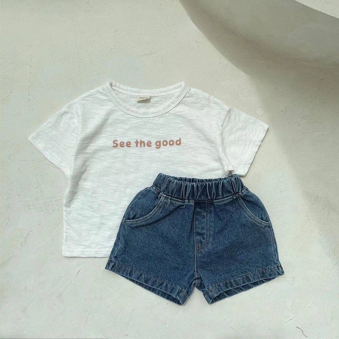 8482 Baby Boys Shorts Summer Korean Solid Color 1-7Year Kids Pocket Pants Denim Shorts 250304