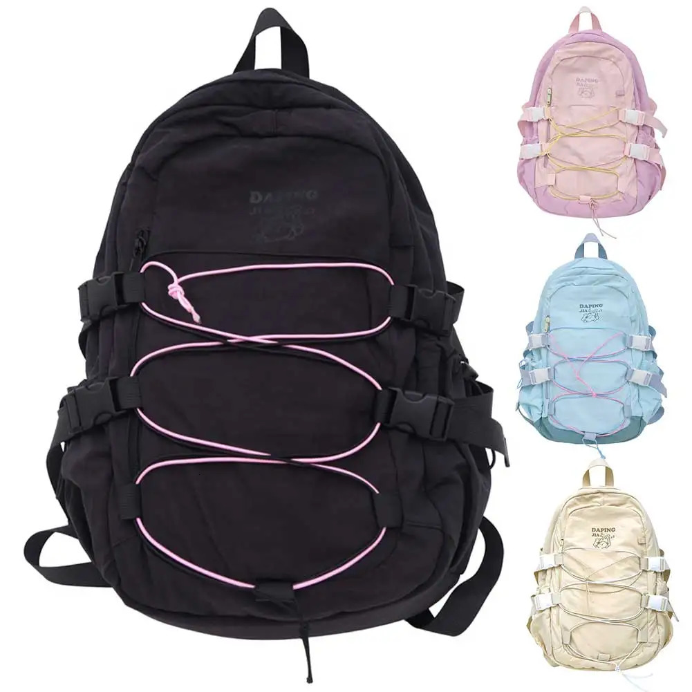 Ship from US Teenagers School Bag Large Capacity Laptop Rucksack Aesthetic Kawaii Students Bookbag Daily Backpack Simple 250304FBB