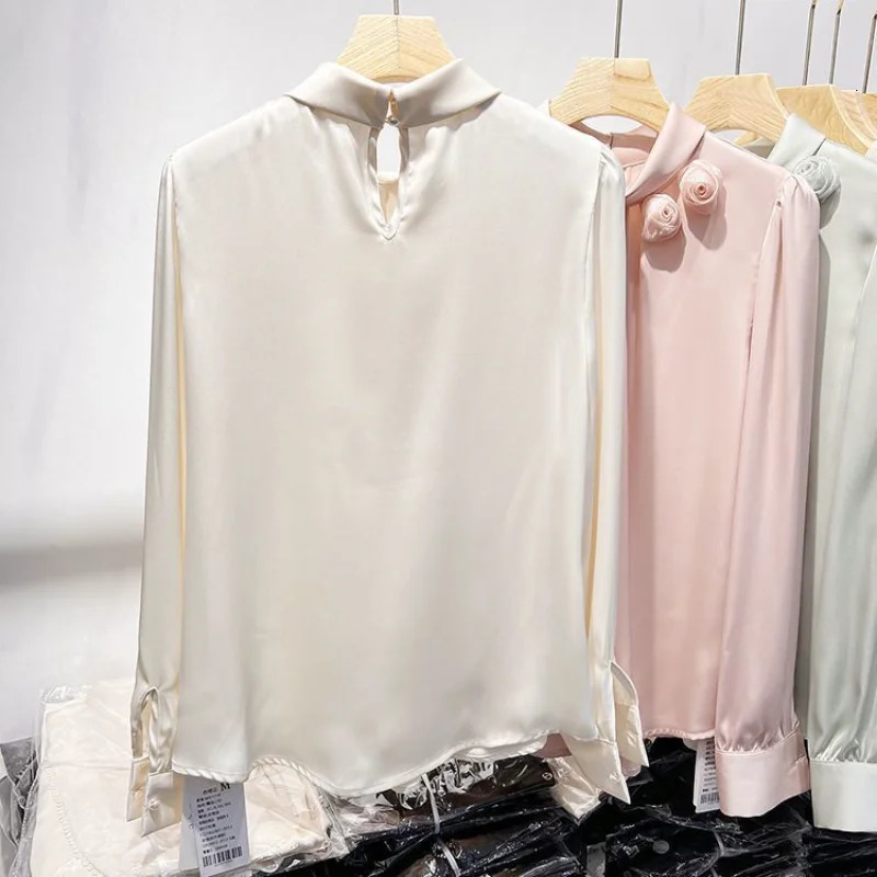 M-3XL Solid Shirt Womens Bag Tempered Elegant Minimalist French Comfortable Mild Chemical Womens Vertical Collar 250228
