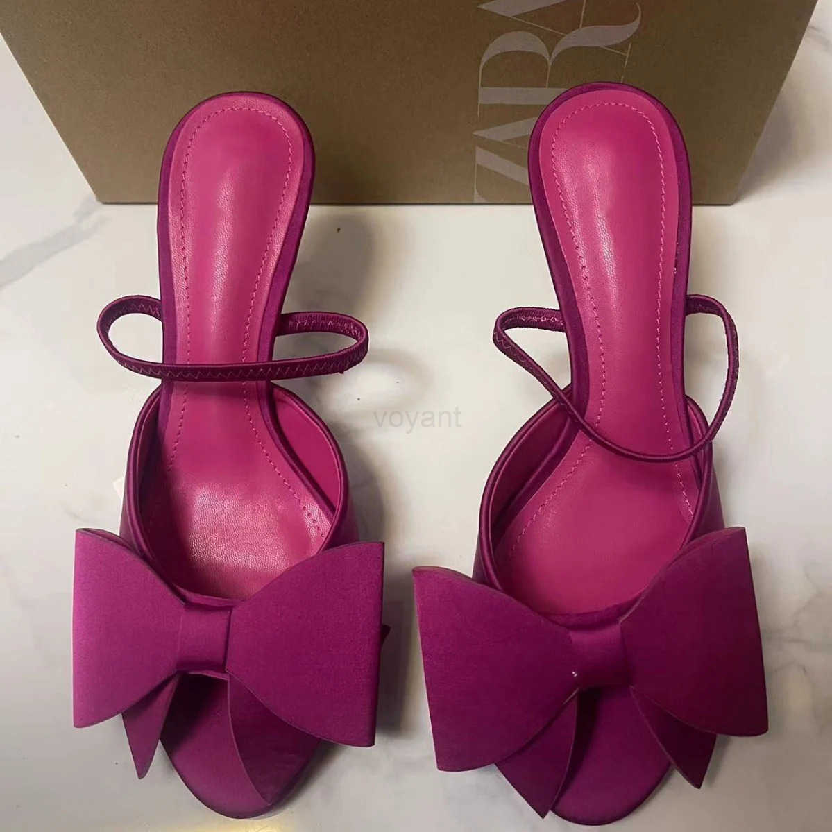 2025 Summer New Wens High Heel Sandals Blue Silk Texture Bow High Heel Sandals Wens sandals Chain Matte Crescent Bag Set Z250304