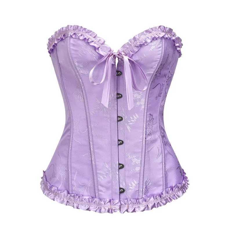 Womens Vintage Lace Corset Top Sexy Boob Gathering Waist Corset Front Buckle Tummy Tightening Rubber Bone Bottom ShapewearXJ250304