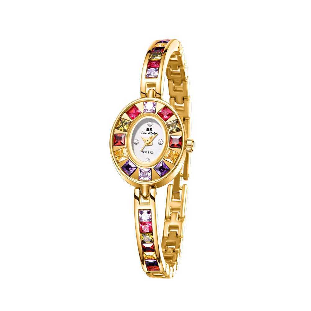 UTHAI Womens Chain Brand Light Luxury Gold Gradient Rainbow Bracelet Waterproof Ladies Fashion Quartz clock is GiftXJ250304