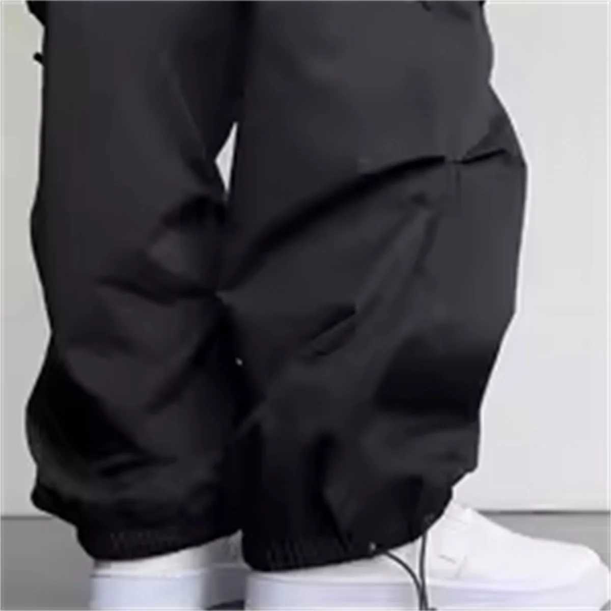 Spring and summer mens casual pants with large pockets street clothing in black stretchy sporty fashionable oversized couple pants for going outXJ2503