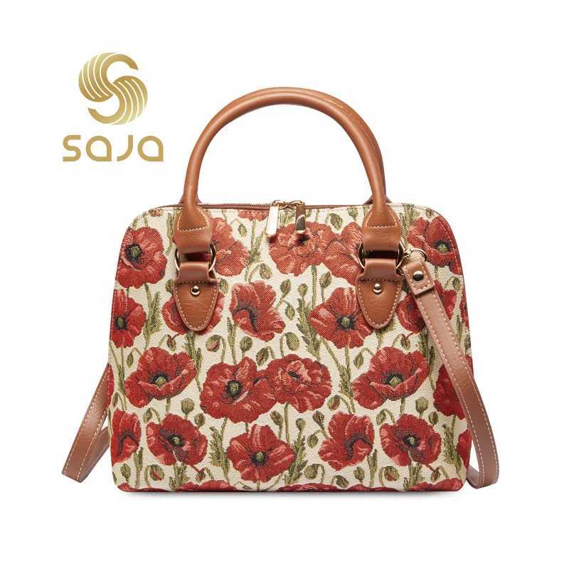 SAJA Tapestry Top-Handle Bags Womans Handbag Shoulder bag Crossbody Bag Satchel Bag Messenger Bag for ladies office Red Poppy Z250303