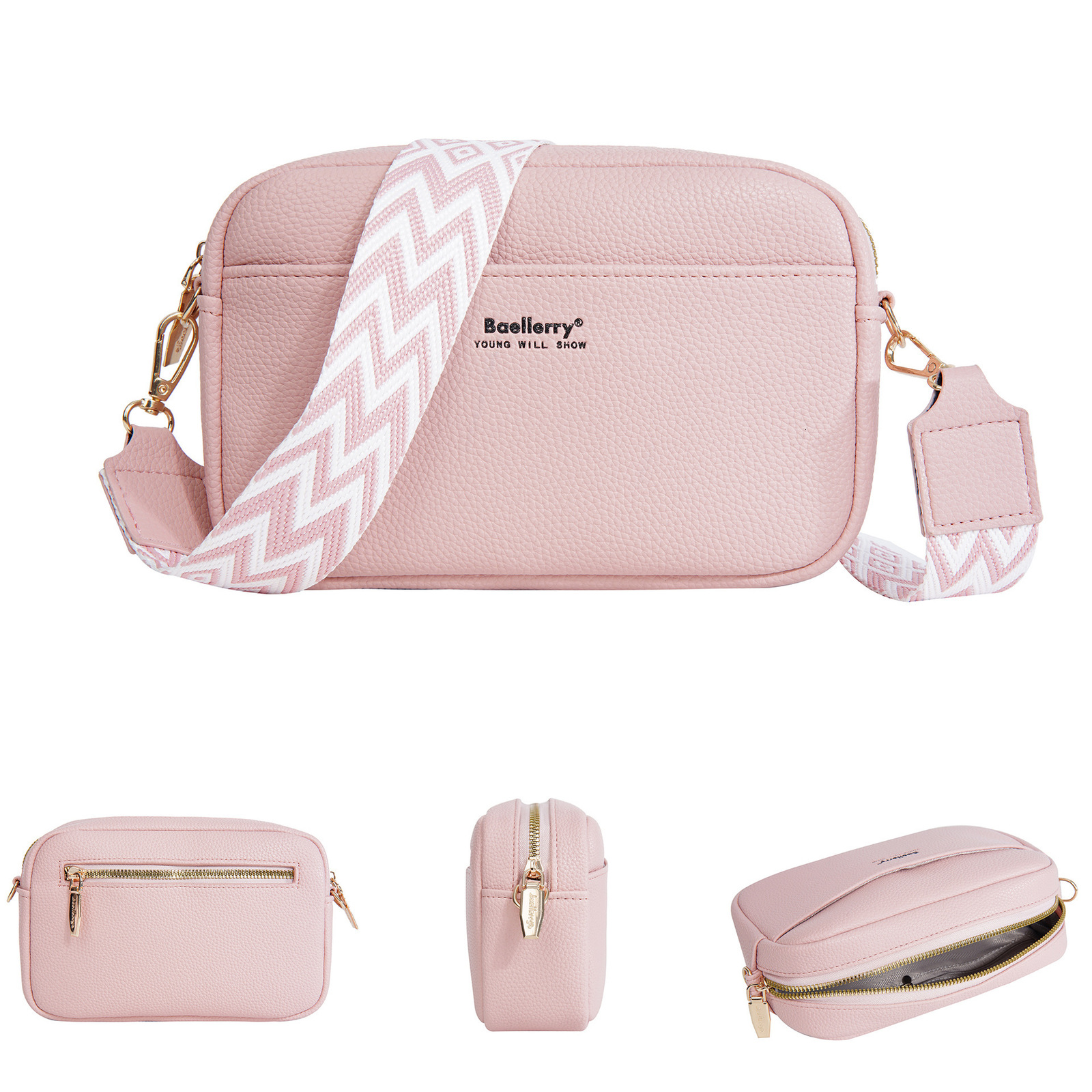 Baellerry Womens Wallet Solid Color Large Capacity Zipper Single Shoulder Cross Shoulder Fashionable Small Square Bag 250304