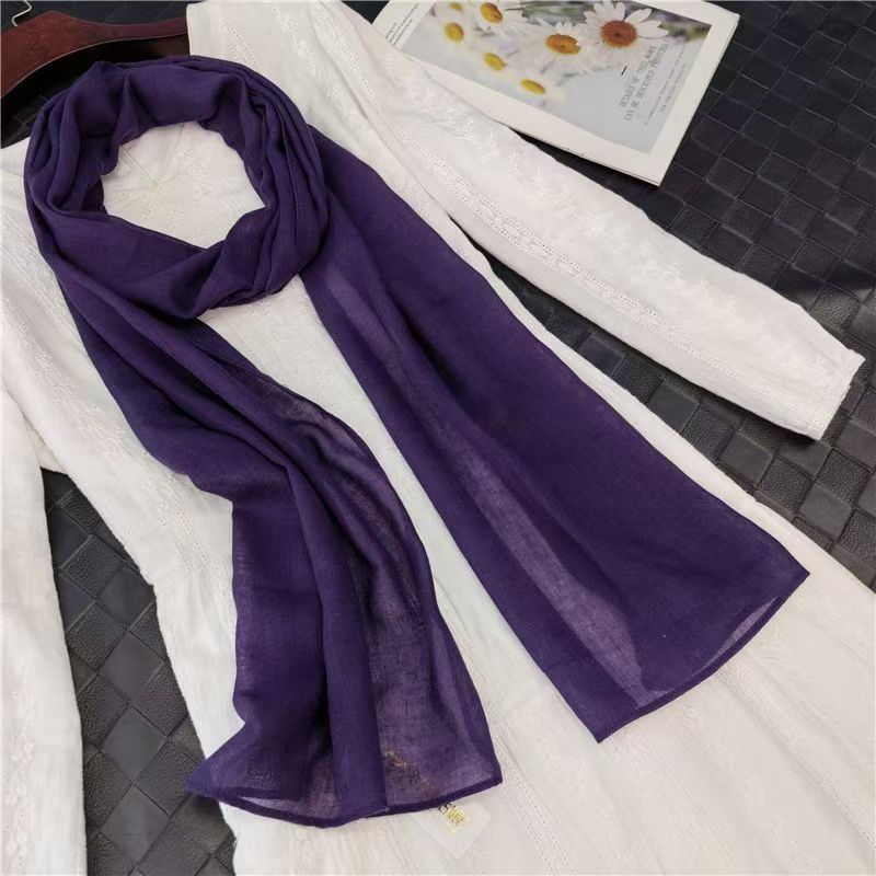 T218 spring and autumn winter cotton and linen scarf for women, light and versatile, neck protection, narrow and long decorative scarf