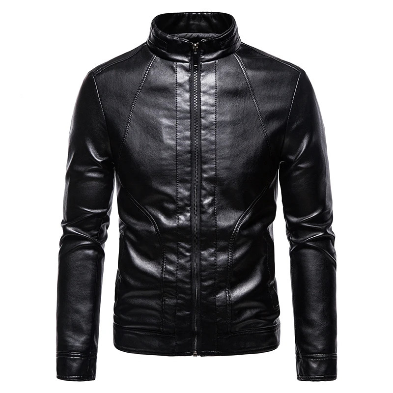 TRAF Leather Mens Coat Trend Handsome British Style Vintage Stand Collar Casual Motorcycle Jacket 250304