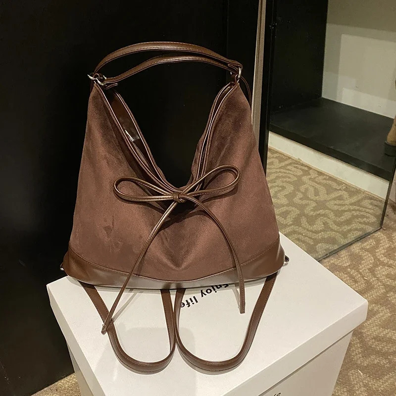 Stitching casual backpack fashionable casual sports work clothes large capacity zipper waterproof artificial suede bag 250228