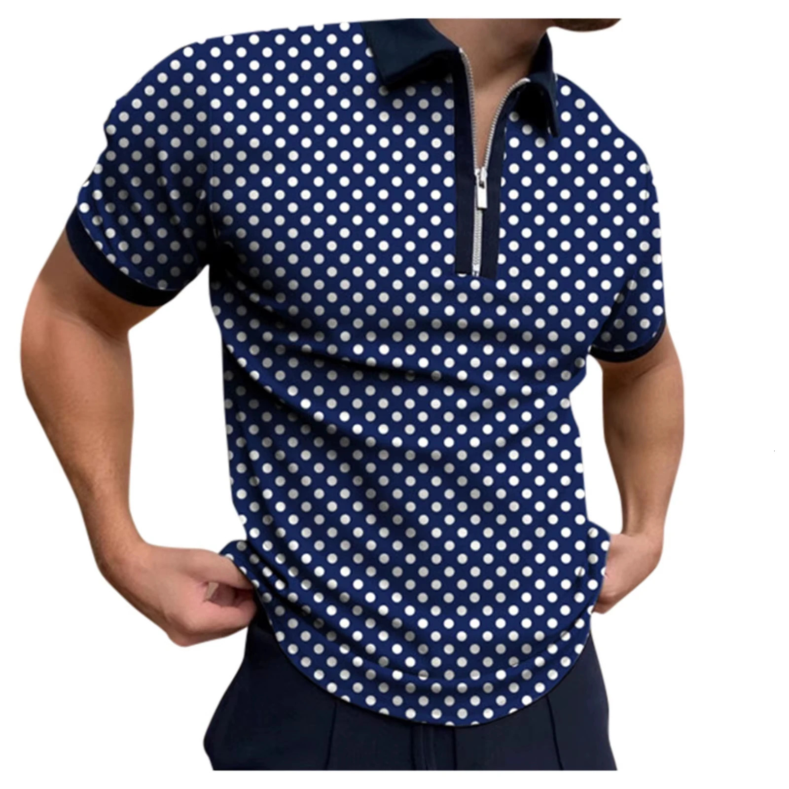 Summer Mens Fashion Zipper Polos 3D Printed Striped Plaid Pattern Mens Polo Shirts Short Sleeve Business Casual Men Clothing 250304