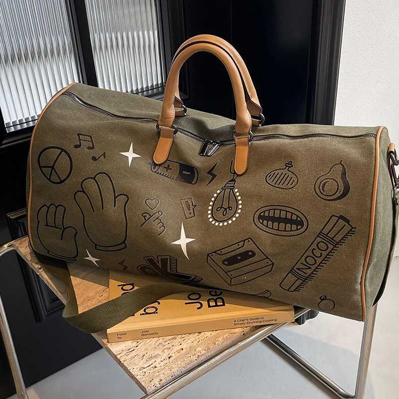 Graffiti Travel Bag Womens Short Distance Business Trip Large Capacity Luggage Handbag Dry Wet Separation Sports Fitness Bag Y250304