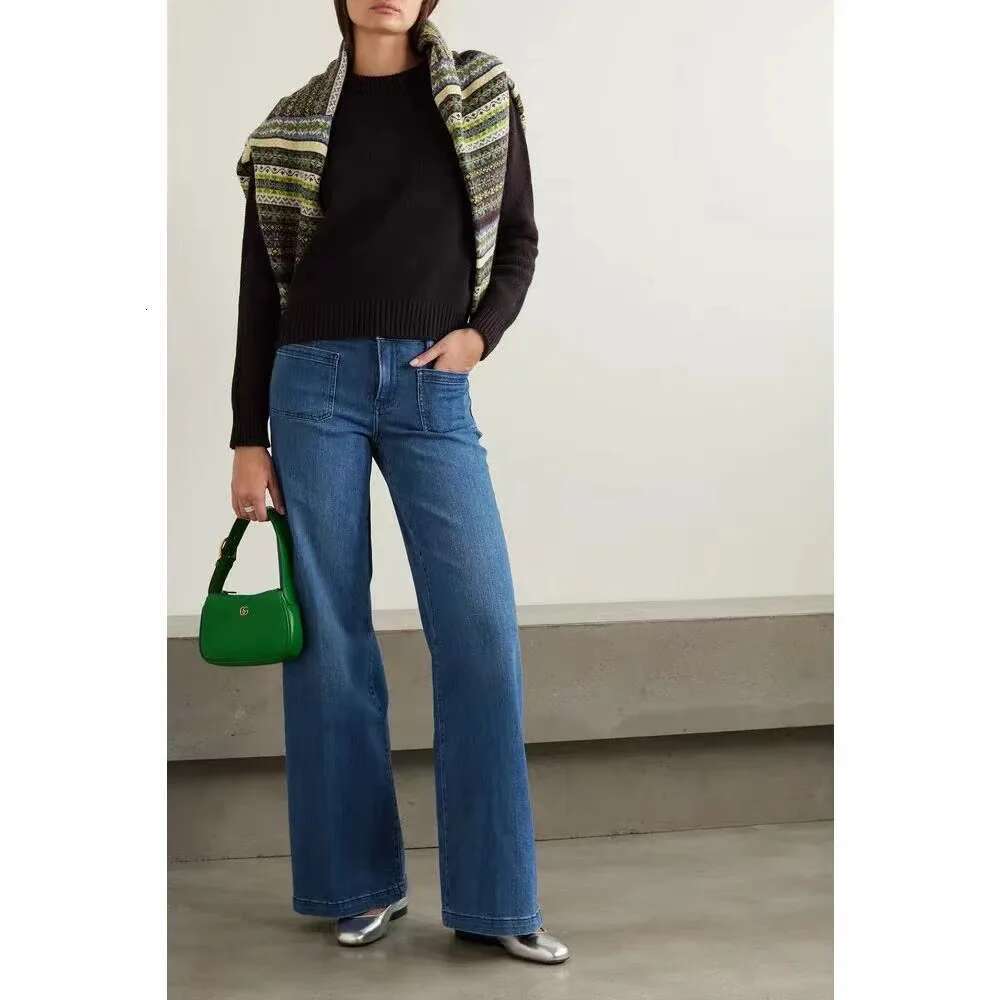 Women Wide Leg Jeans 2025 Pockets Design Casual Female High Waist Denim Long Pants