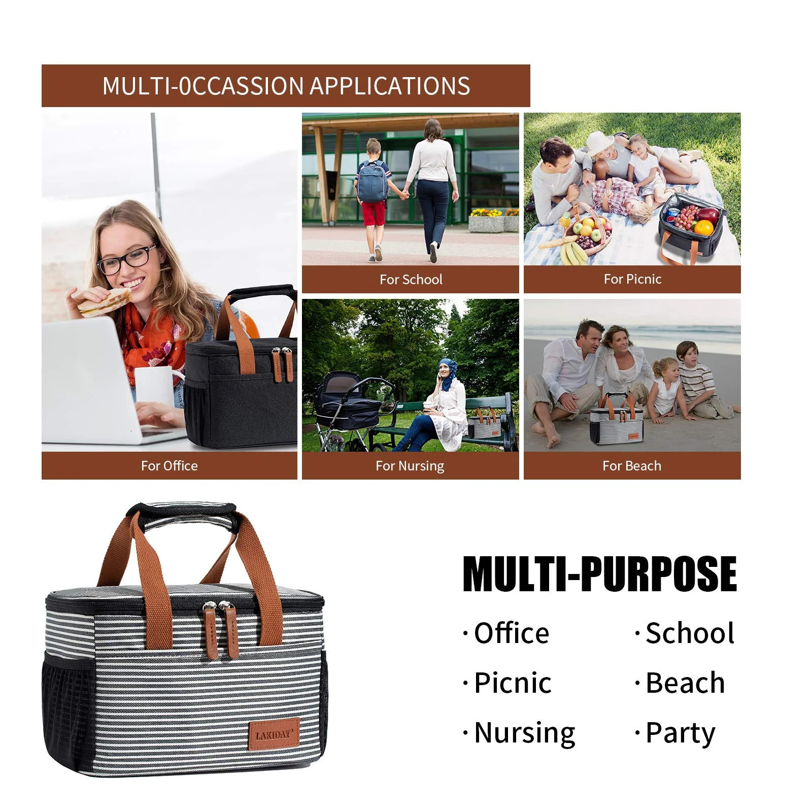 Portable Cooler Bag Picnic Lunch Bag Container Basket Drink Food Delivery Bag Thermal Insulated Lunch Box Work Camping Travel 250228