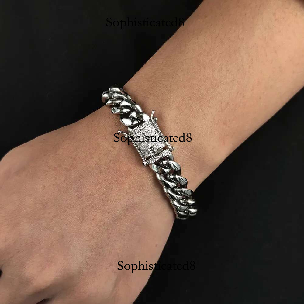 6/8/10/12/14/16MM Hip Hop Rock Zircon Clasp Cuban Bracelets For Men Stainless Steel Jewelry