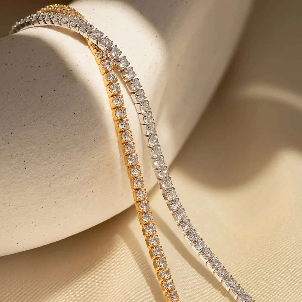 eManco Stainless Steel Gold Plated Sparkg Bracelet High Quality White Zirconia Single Row Simple Accessory For Girls