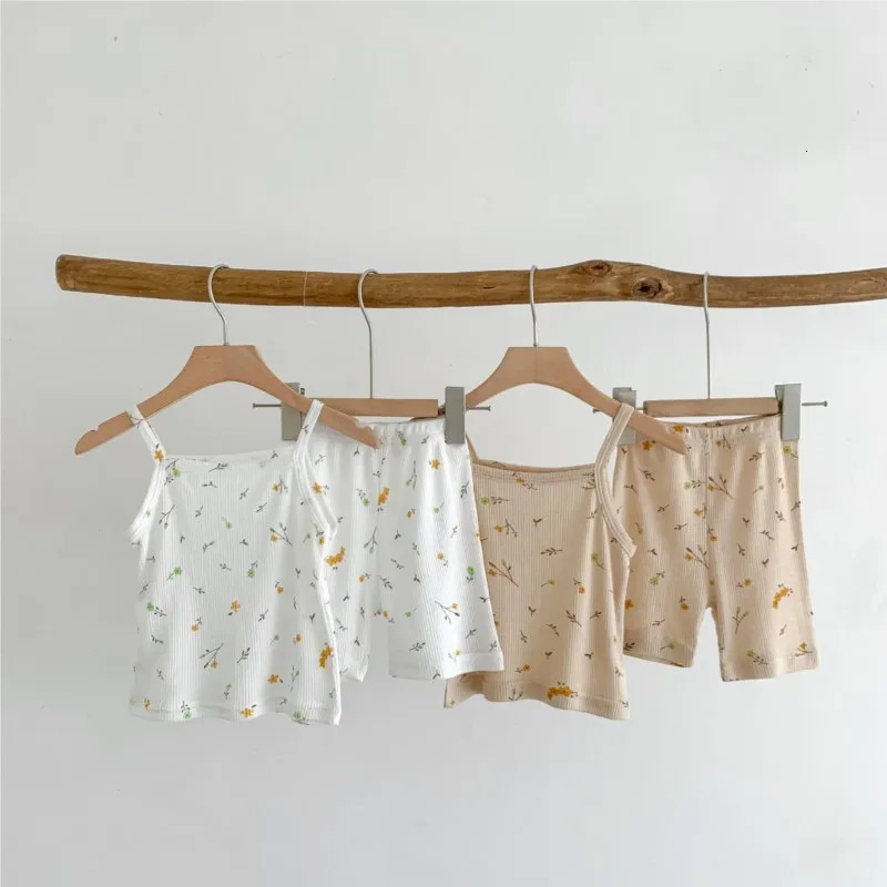 Summer Korean Infant Baby Girl 2PCS Clothes Set Cotton Floral Sling Top Thin Shorts Suit Toddler Casual Clothing 250303