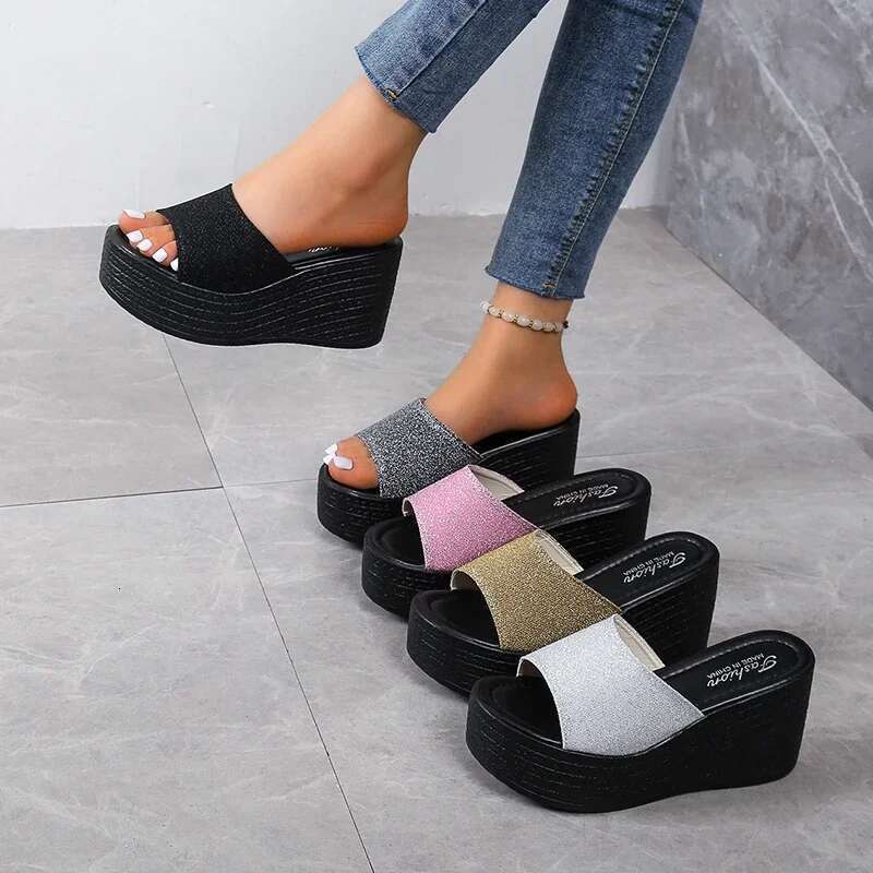 New Sandals 2025 Summer Women Slippers Wedges Platform Beach Flip ps Trend High Heels Ladies Shoes Pumps Thick Slides Mujer
