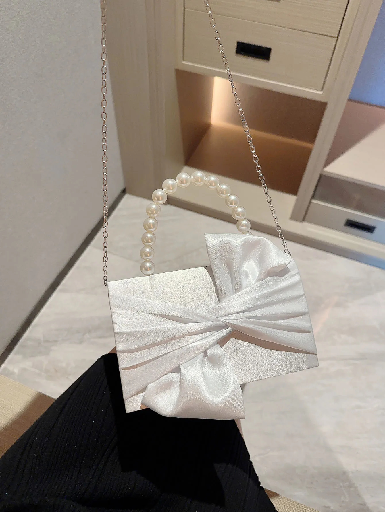 Lady Exquisite Flower Evening Bag white Wedding Faux Pearl Handheld Banquet Party Prom Dress 250303