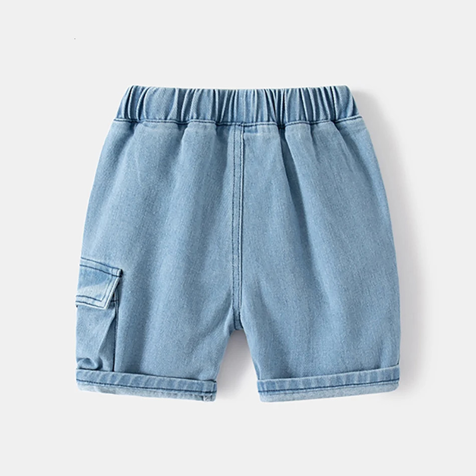 Summer Boys Fashion Casual Jean Shorts Middle Waist Blue Childrens Cropped Pants 27Years Kids Cowboy Letters Short 250303