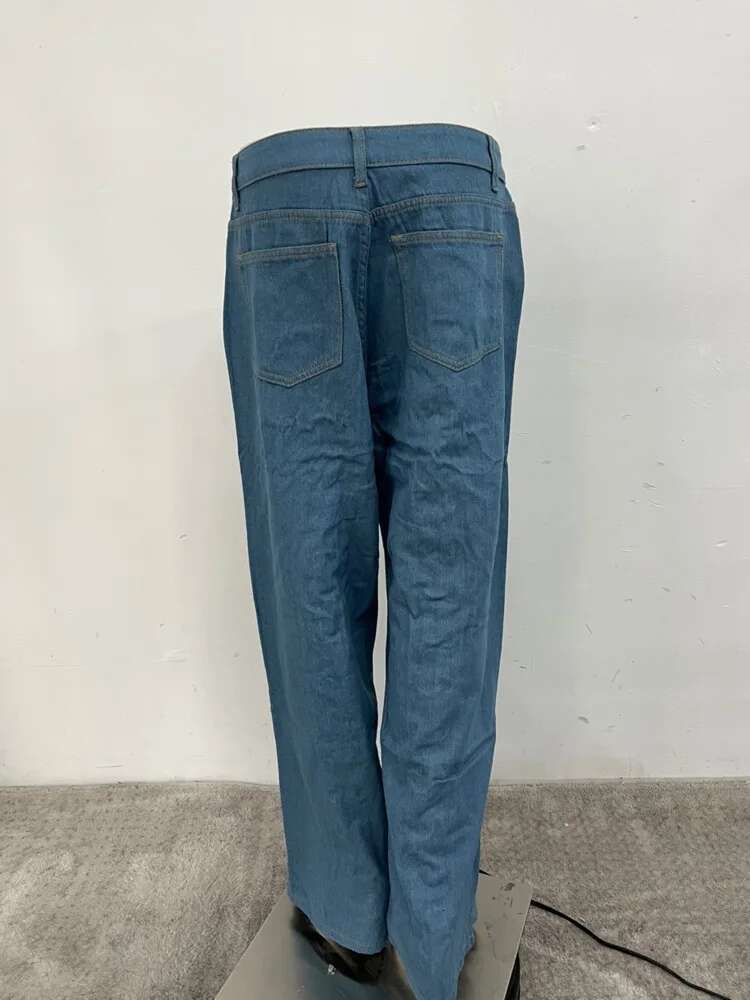 Fashion Metal Hole Jeans For Women Hollow Out Straight Loose Casual Denim Pants Spring New Items 19F2031