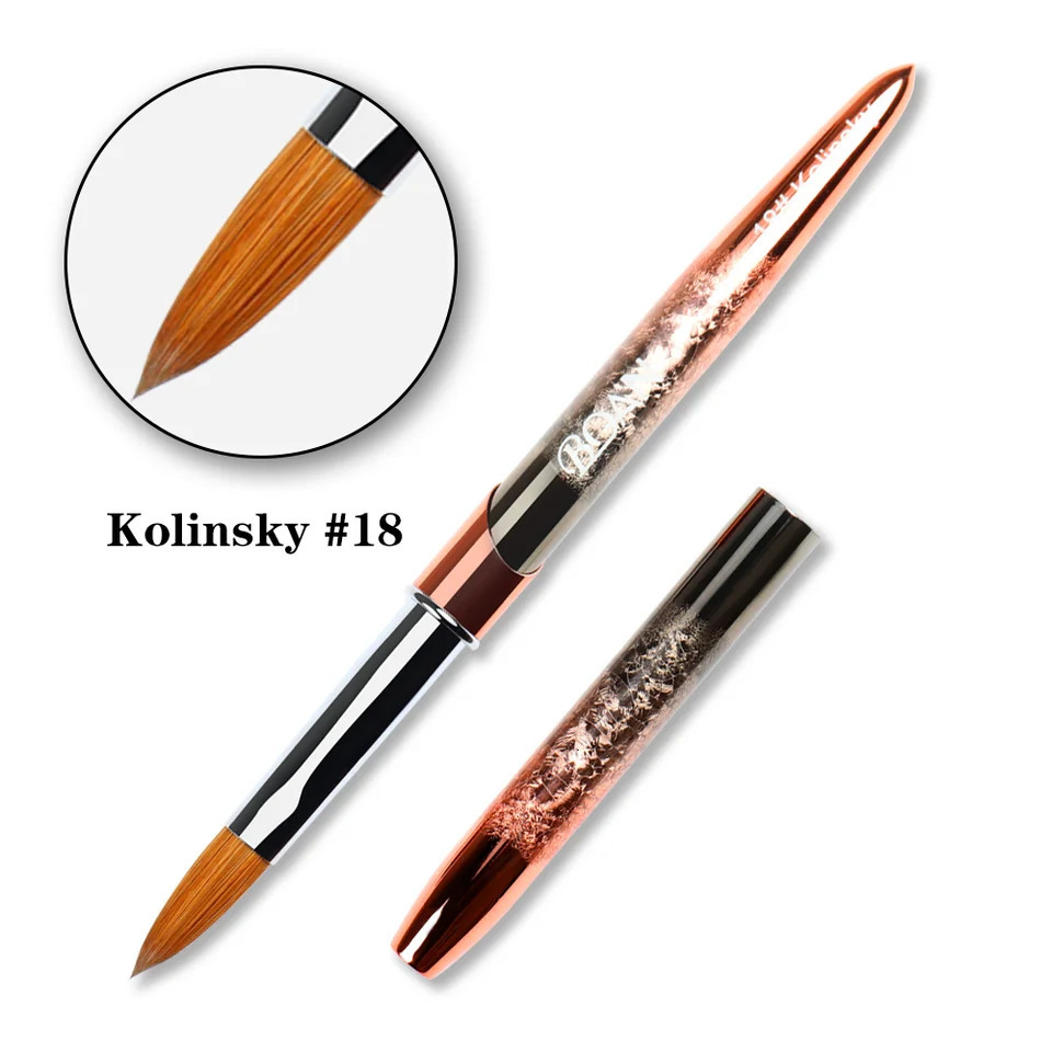 ANGNYA 1 acrylic nail brush Kolinsky pure natural sable hair rose gold metal handle for crystal UV gel paint pen size 2-20 250304