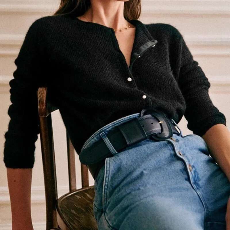 Double-Sided Wearing Knit Sweater For Women Single Breasted Jumper Solid Color Simple Long Sleeve Temperament 2025 Cardigan