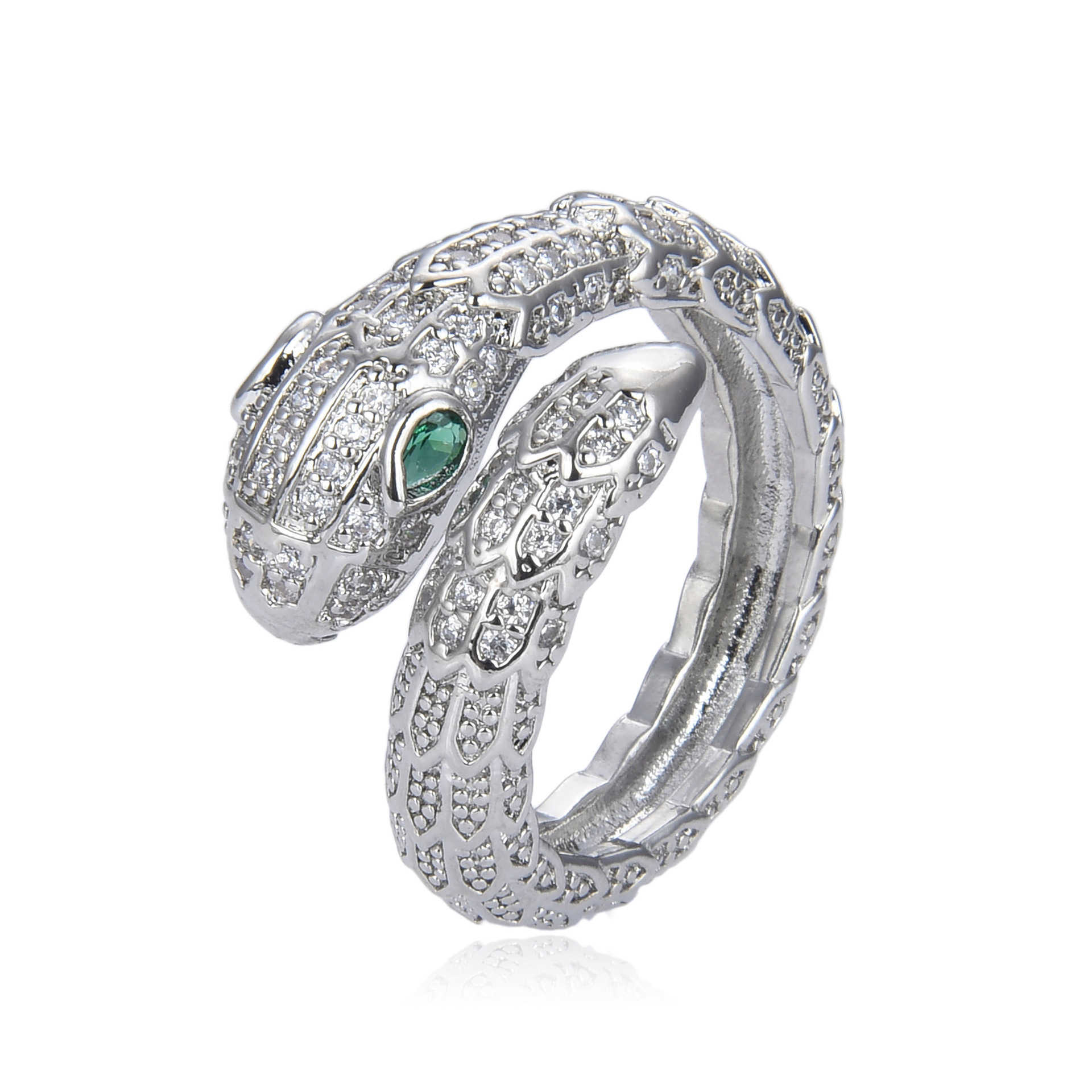 Couple Rings Fashion ins cool style common ring for men and women single ring snake scale flashing snake head CZ open ring H25303