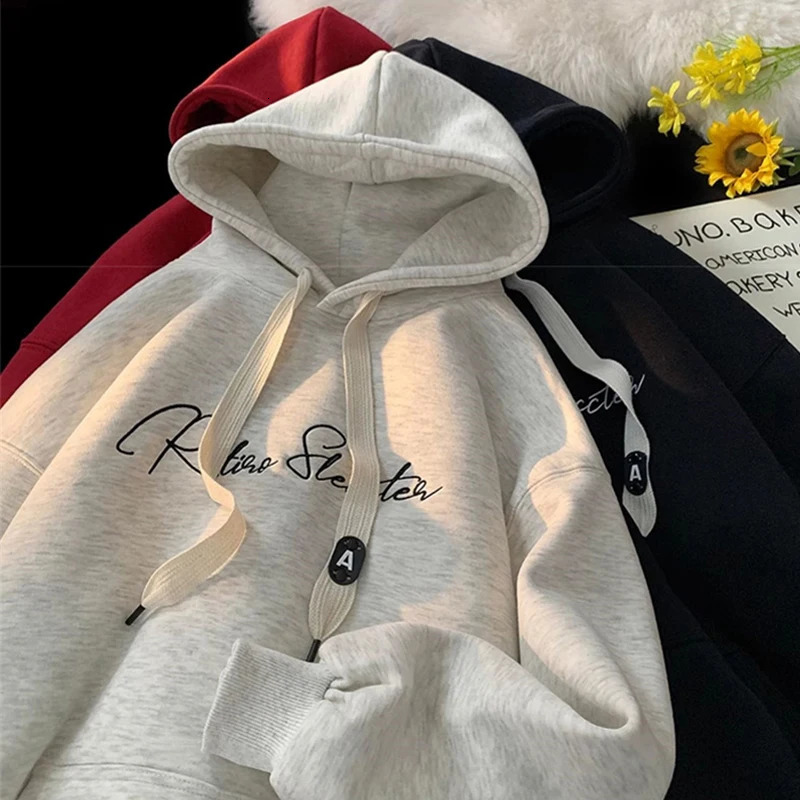 Mens Hoodie Letter Printed Long Sleeve Autumn Sweatshirts Goth Fashion Y2K Vintage Hoodies Streetwear Fleece Pullover Hoody 250304