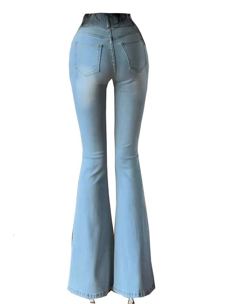 Autumn New Women Fashionable High Waisted Flared Korean Style Street Wear Sexy Women's Slim Fit Elastic Full Crotch Jeans