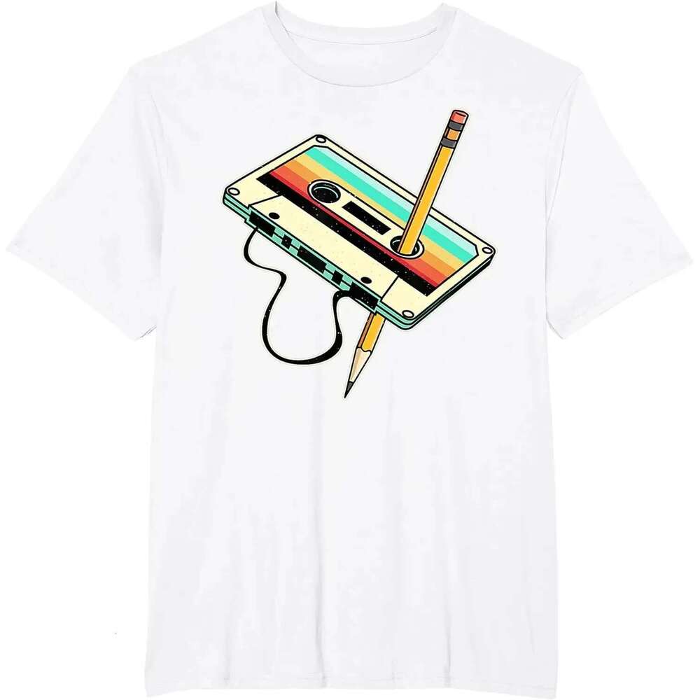 80s Cassette Tape Pencil 1980s Retro Throwback Music T-Shirt Men Clothing Vintage T Shirt Camisetas