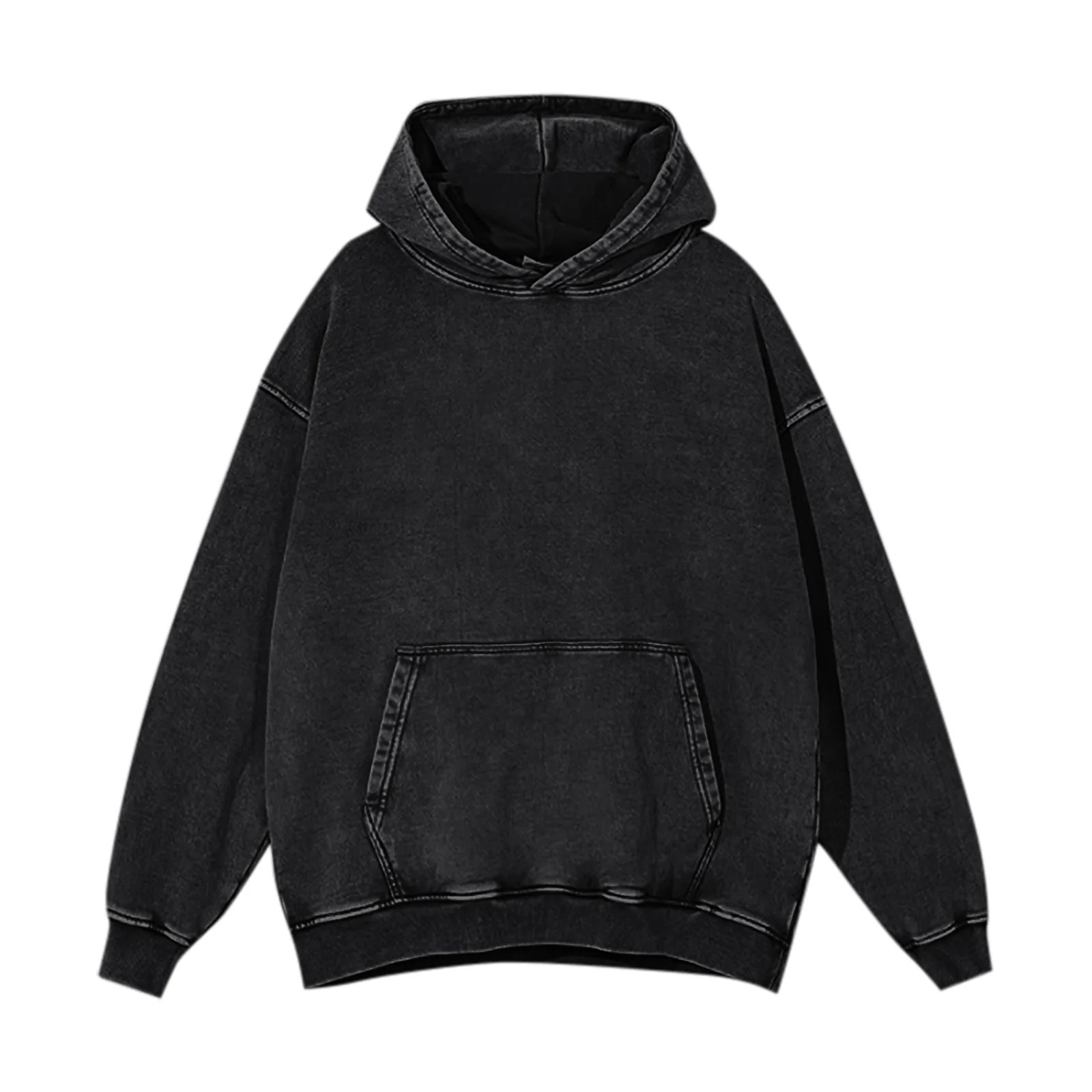 Vintage Washed Distressed Hoodies Solid Color Grunge Oversized Hoodie Pocket Long Sleeve Retro Y2k Loose Sweatshirt Men 250303
