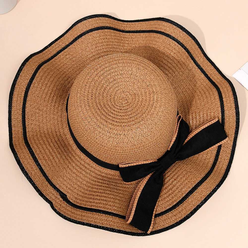 Butterfly Hat Spring/Summer Womens Flower Ribbon Sweet Big Brim Str Weaving Breathable Seaside Vacation Sun Protection HatXJ250304