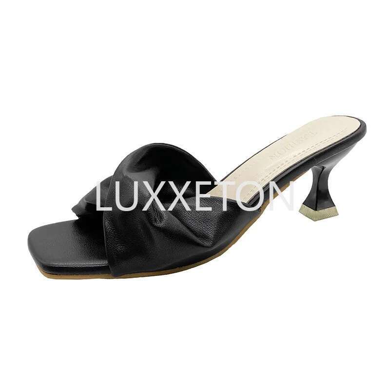 Summer New Women Fashion Square Toe Casual Leather Wear Resistant Roman High Heeled Sandals