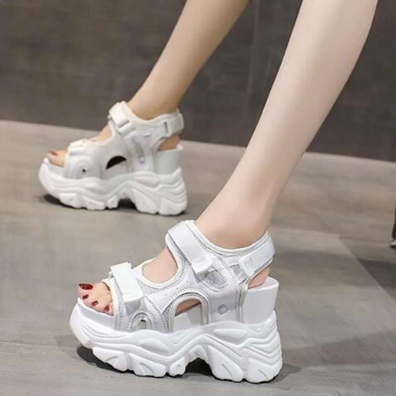 Gladiator 10.5CM Platform Lace Up White Sandals Women High Heels Wedges Casual Sports Shoes Woman Summer Autumn Sneaker