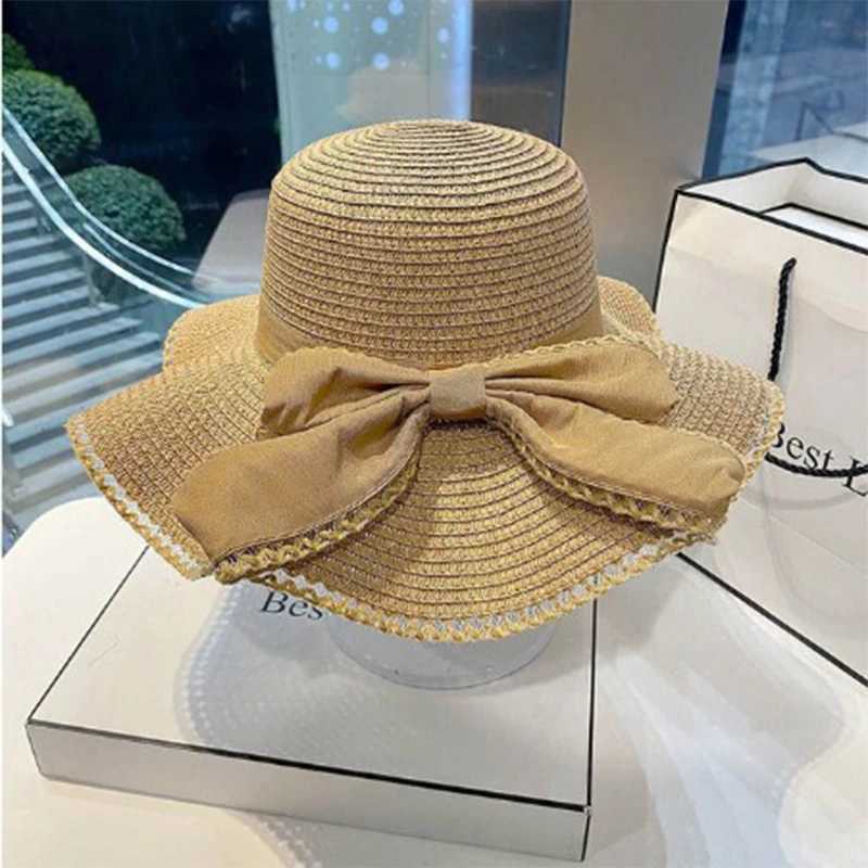 Spring and Summer Womens Sun Str Hat Sun Shaded Big Brim Bamboo Hat Bowknot Fashion Fisherman Hat Outdoor H28XJ250304