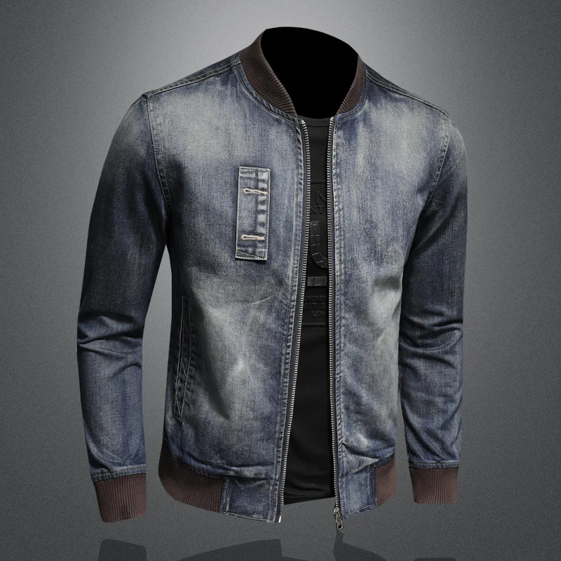 2024 Spring and Autumn Fashion with Handsome Europe The United States Casual Baseball Collar Denim Jacket Trend 250304