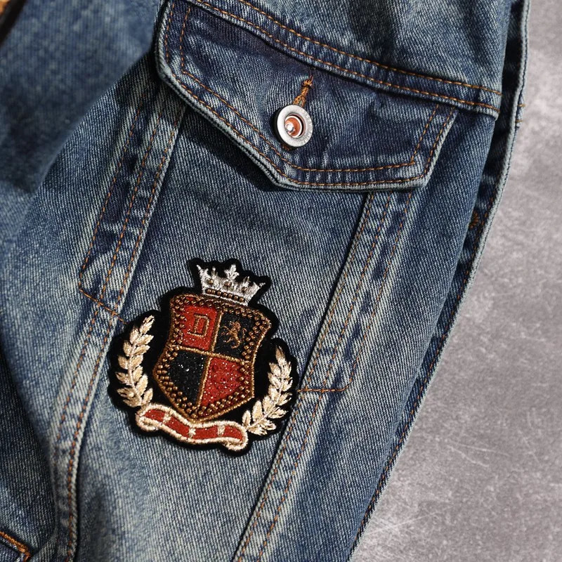 2025 personalized sequins n mens denim jacket Owl embroidery fashion Trendy loose versatile tops 250304