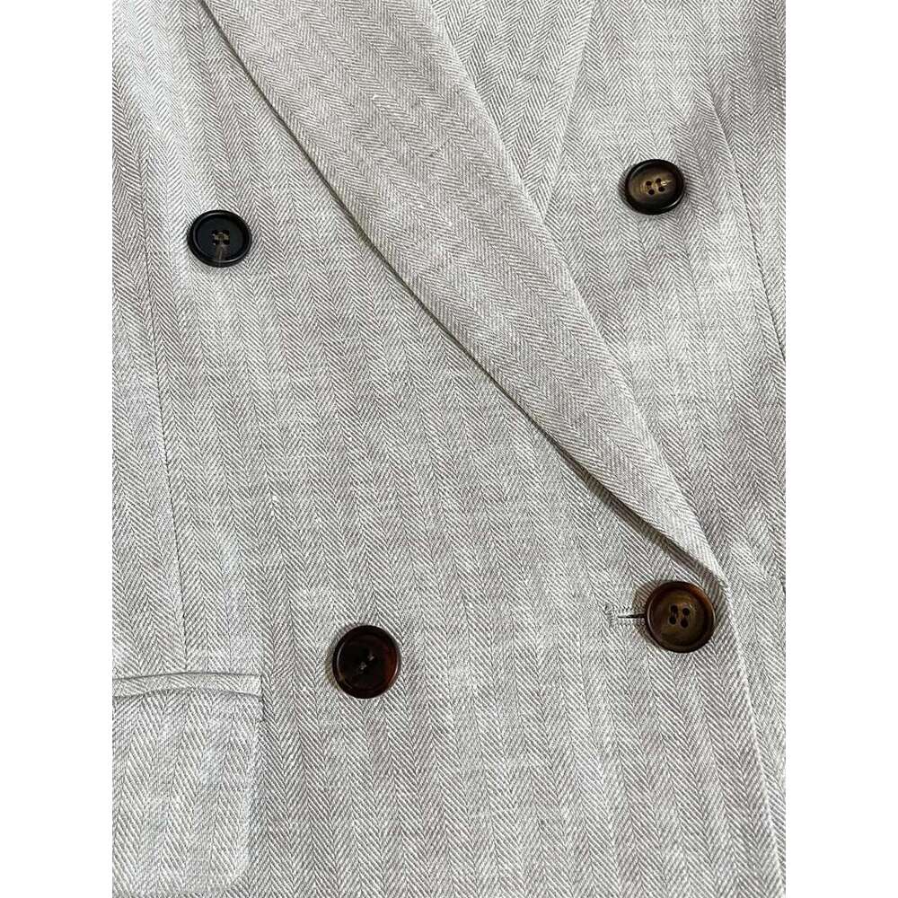 100% En Herringbone Pattern Set Women Double Breasted Sleeve Blazer Vest Or Long Pants Female Suit