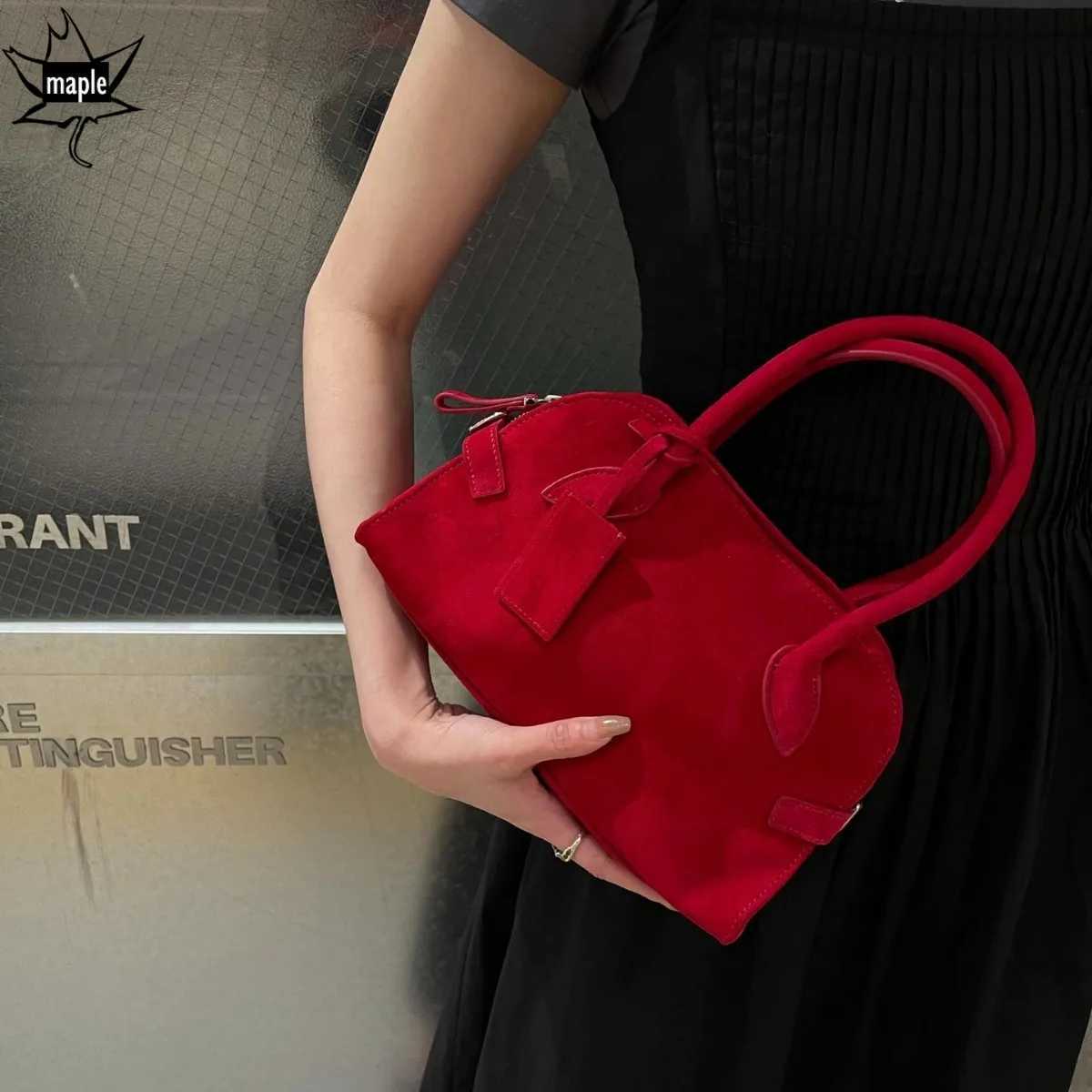 Fashion designer matte bridal red handbag high-quality suede leather womens shoulder bag niche womens handbag Z250303