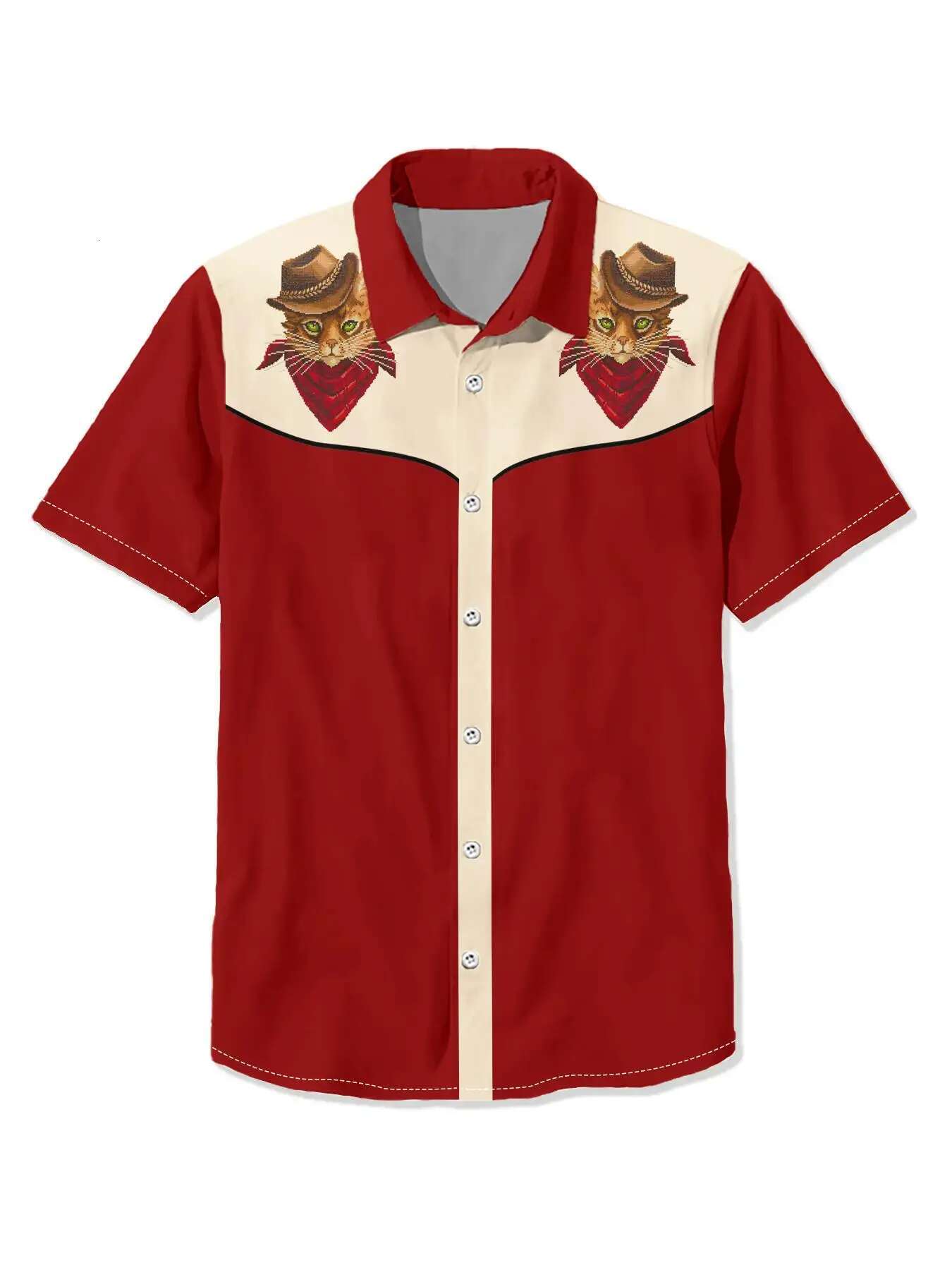 2025 Summer New Denim Shirt Men's Designer Shirt Retro Short Sleeve Top Ethnic Shirt Animal Cat 3D Printed Breathable Casual Shirt Men's Clo