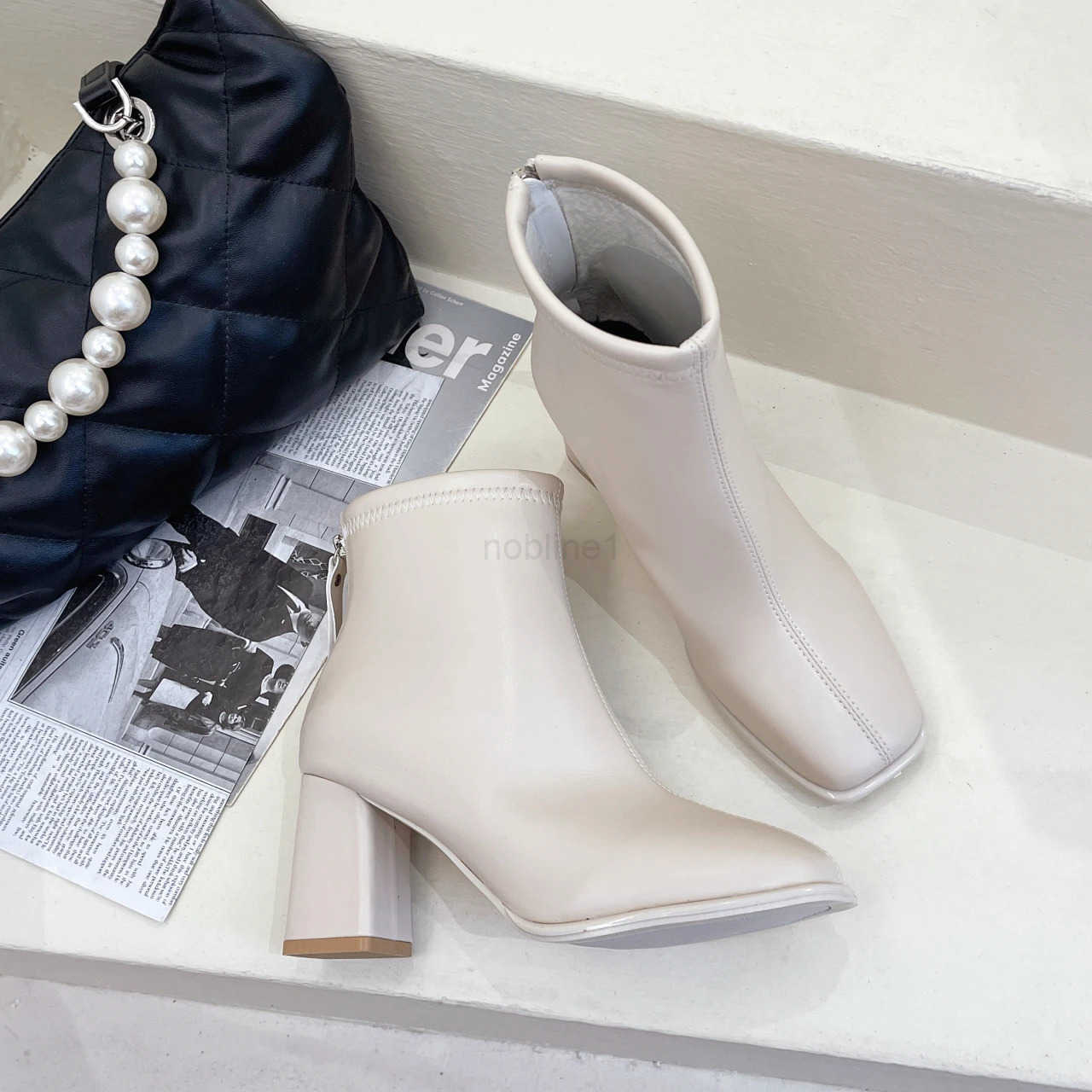 New Luxury Brand Wen Beige High H Ankle Boots 2022 Winter Fem Square Toe Boots High Quality Short Boots Botines Z250304