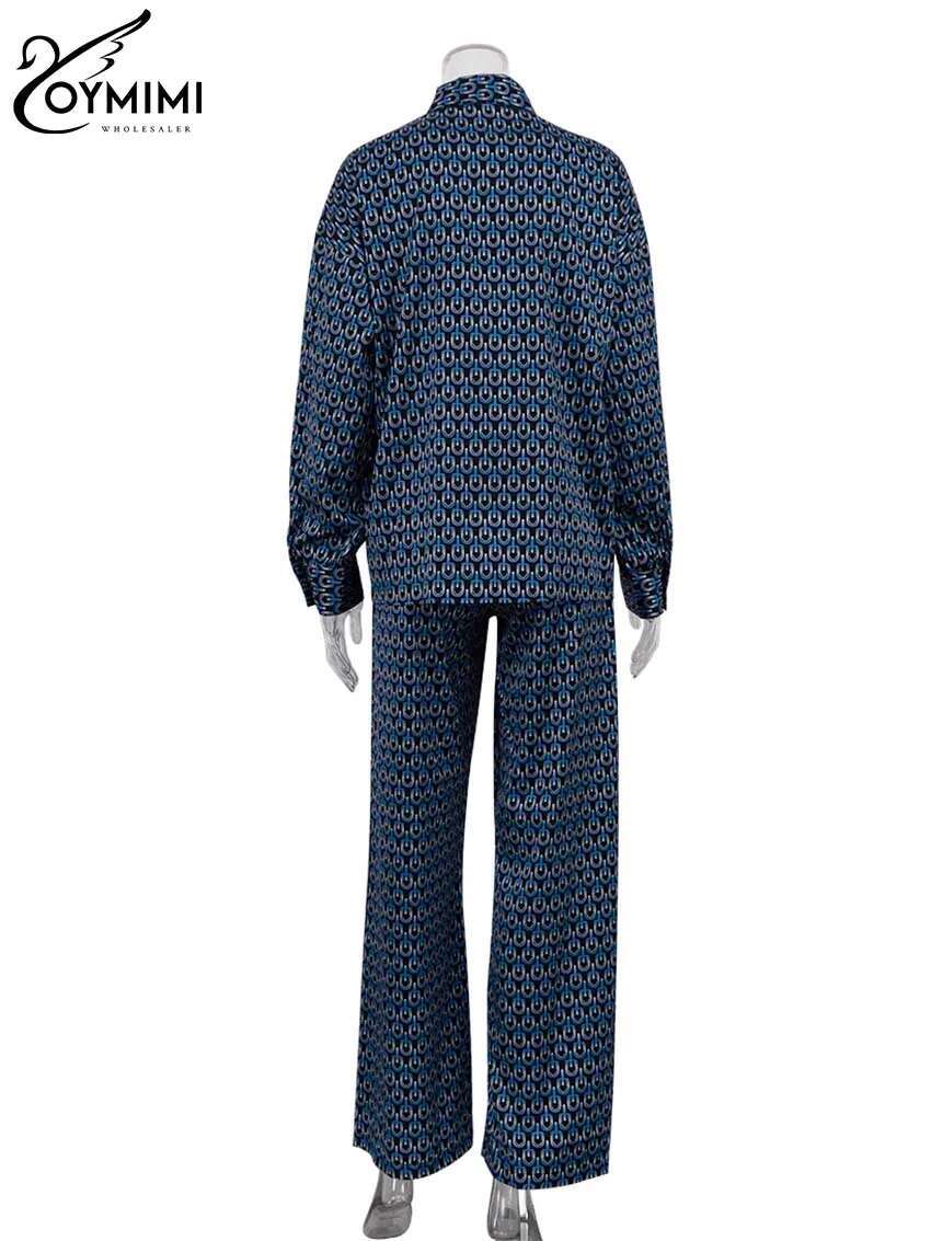 Casual Black Print 2 Piece Women Outfit Elegant Lapel Long Sleeve Button Shirts And Straight Full Length Pants Sets