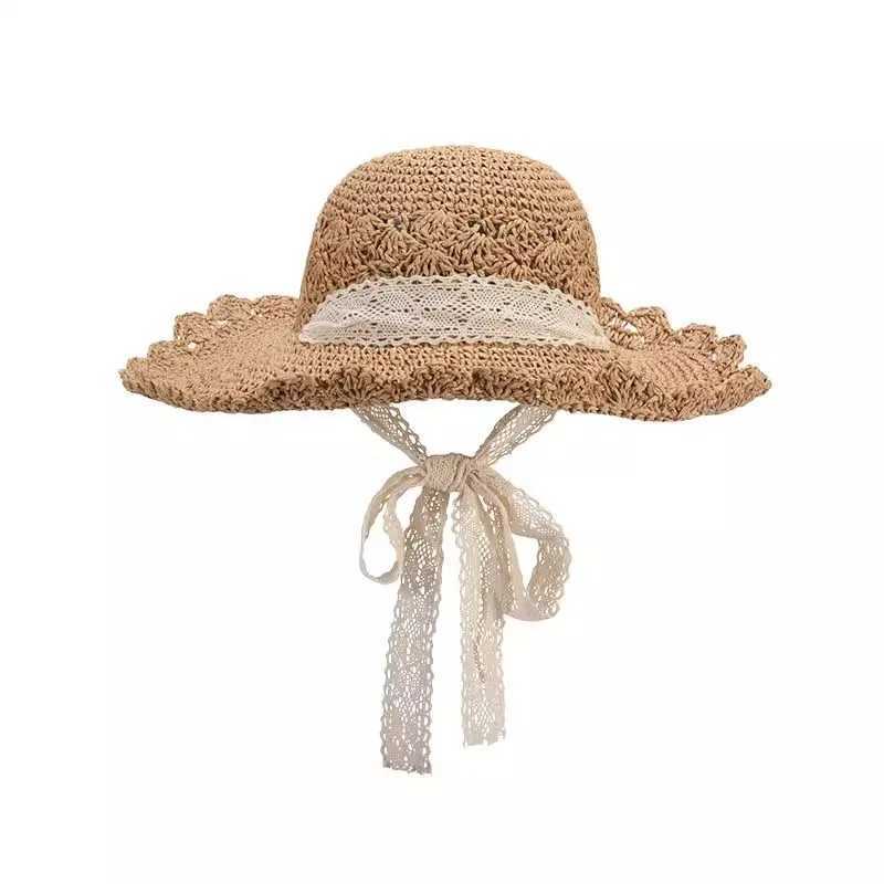 Summer Beach Hat Lace Str Hat Womens Fresh Sunscreen Hat Sunshade Tourism Vacation Photogrhy Foldable Sun HatXJ250304