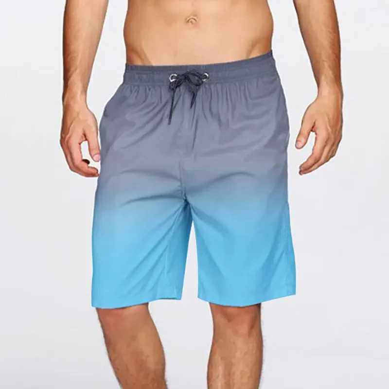 Gradient Swimming Trunks Mens Beach Pants Hot Spring Summer Holiday Shorts Lace Up Pocket Elastic Rise Shorts For Man T250304