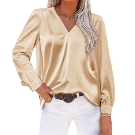 Summer Trend Fashion Womens Casual Elegant Satin Long Sleeved Shirt Office Womens Shirts And Blouses Slim Femal Clothes 250303