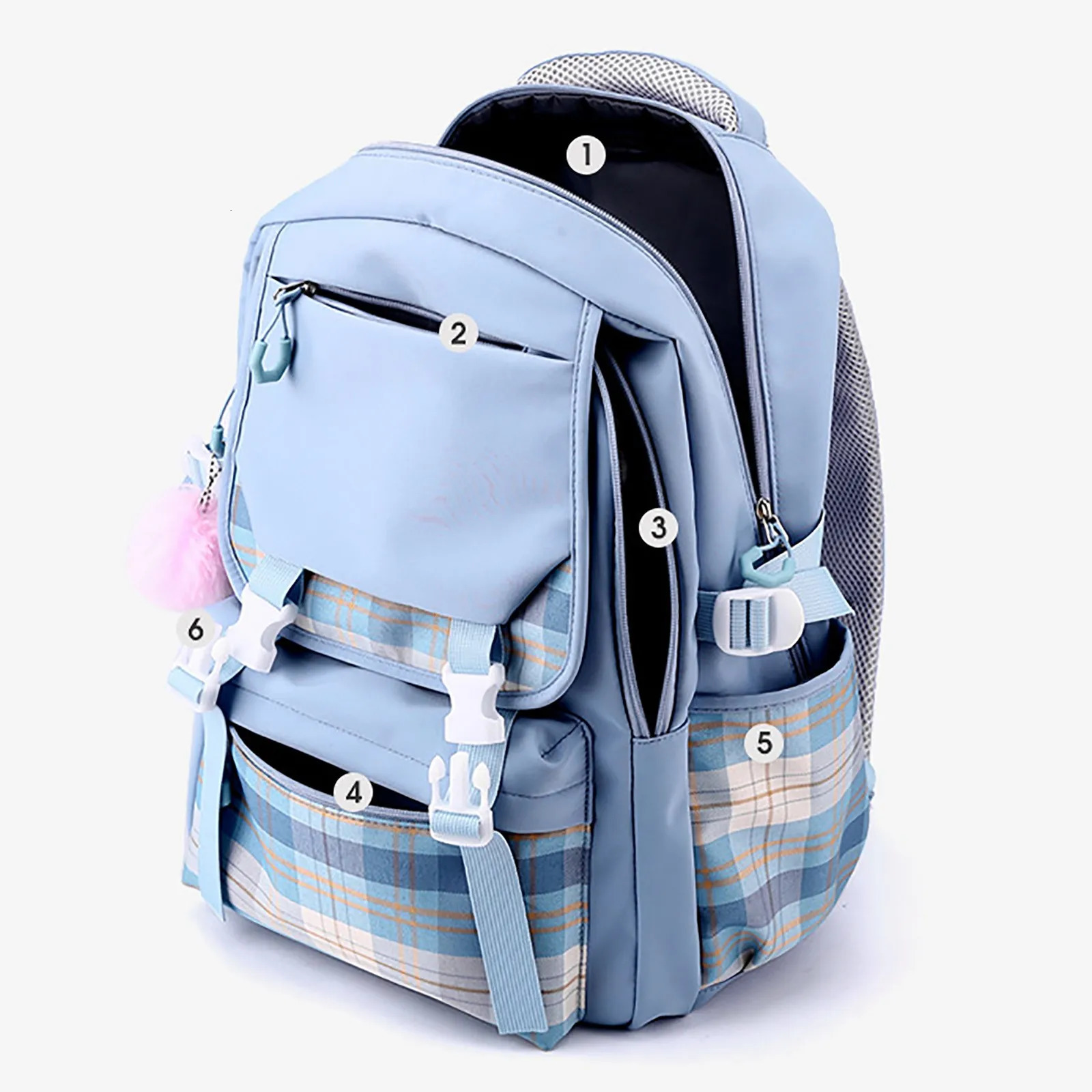 Ship from US Waterproof Teenage Bookbag Nylon Rucksack Schoolbag Adjustable Shoulder Belt Double Zipper Backpack Laptop Dry Backpacks 250304FBB