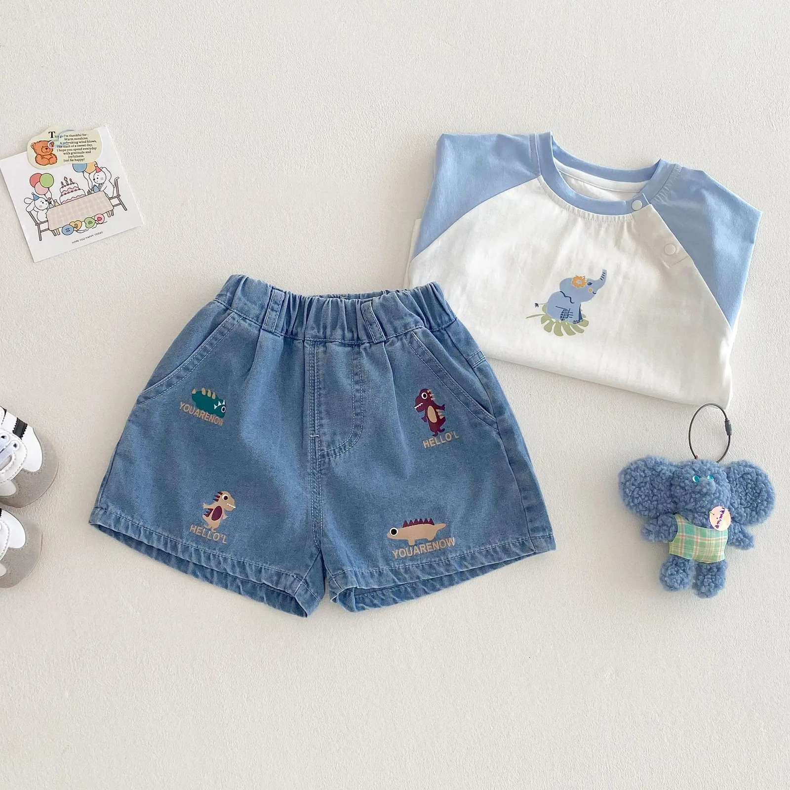 Milancel Stylish Denim Shorts for Kids Summer Baby Childrens Clothing 05Y Cute Embroidered Dinosaur Boys Casual 250303