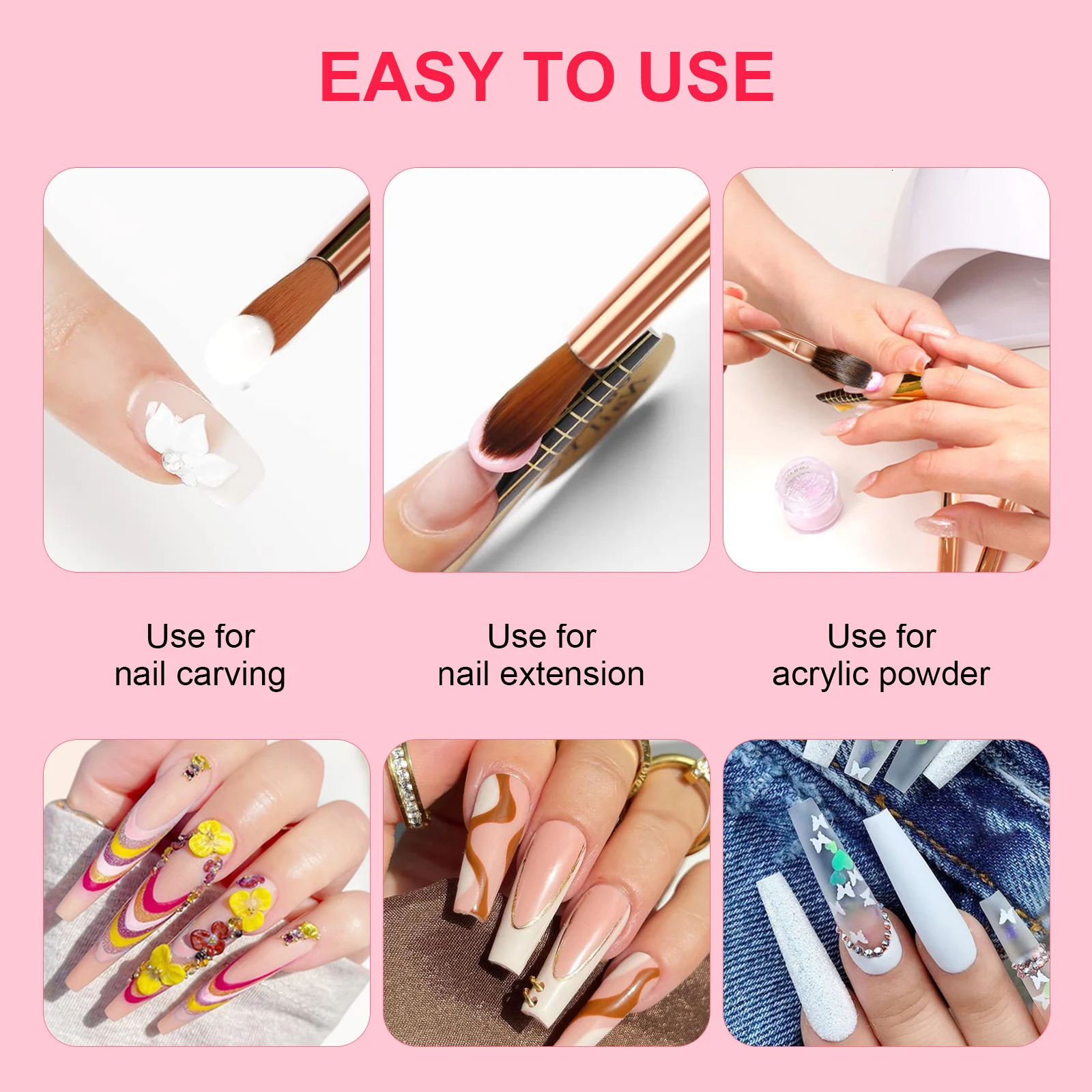 Saviland 7pcs Acrylic Nail Brush Set Size4/6/8/10/12/14/16 Acrylic Brushes for Acrylic Application Acrylic Powder Nail Art 250304