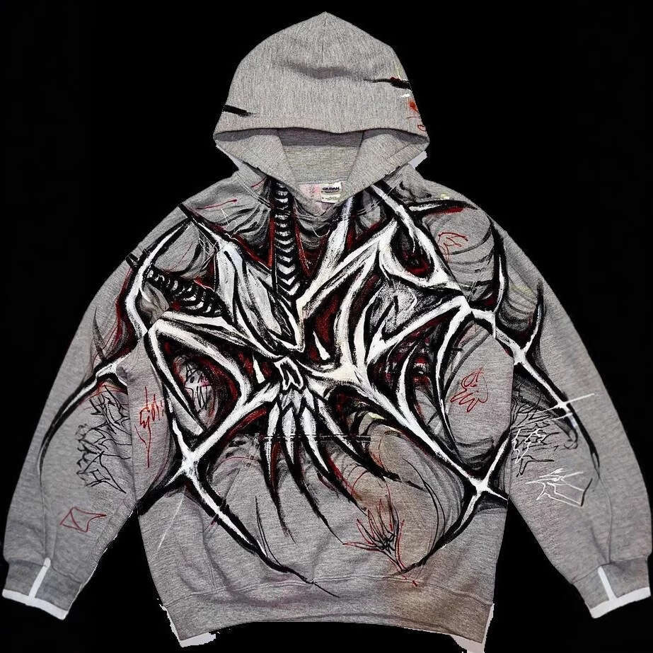 Ins Dark Gothic 3D Printed Long Sleeve Hoodie Loose Trendy High Street Jacket for Men